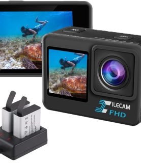 Dual Screen Action Camera 1080P WiFi Waterproof Camera 4*Zoom 131FT(40m) Waterproof Underwater Camera with 2X 1050mAh Batteries and Multifunctional Accessories Sports Camera